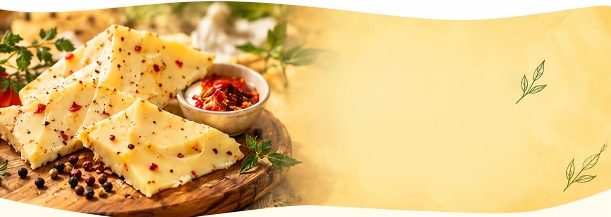 Sliced chilli cheese on a wooden board