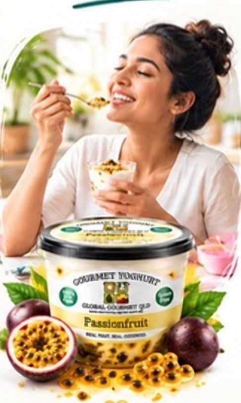 Woman enjoying yoghurt after dinner