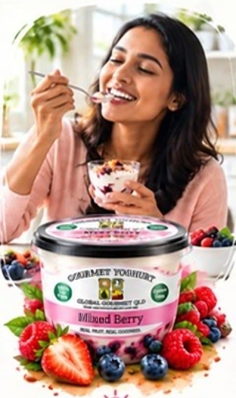 Woman enjoying a yoghurt breakfast bowl