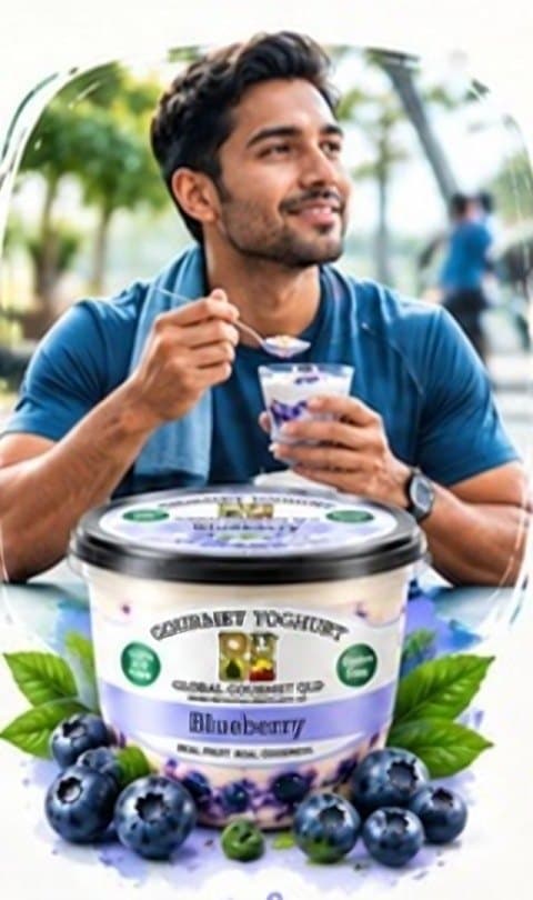 Man enjoying a yoghurt on the go