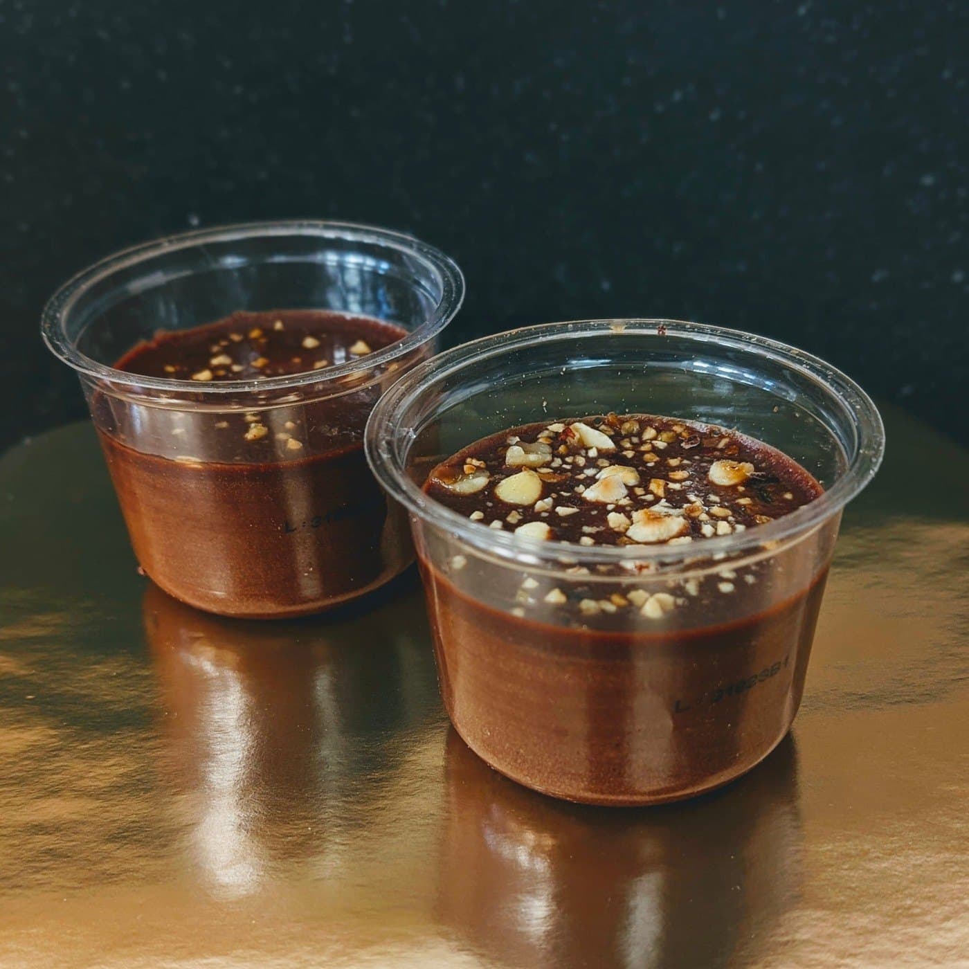 Chocolate hazelnut mousse topped with hazelnuts