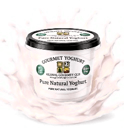 Pure Natural Yoghurt tub in a splash of milk